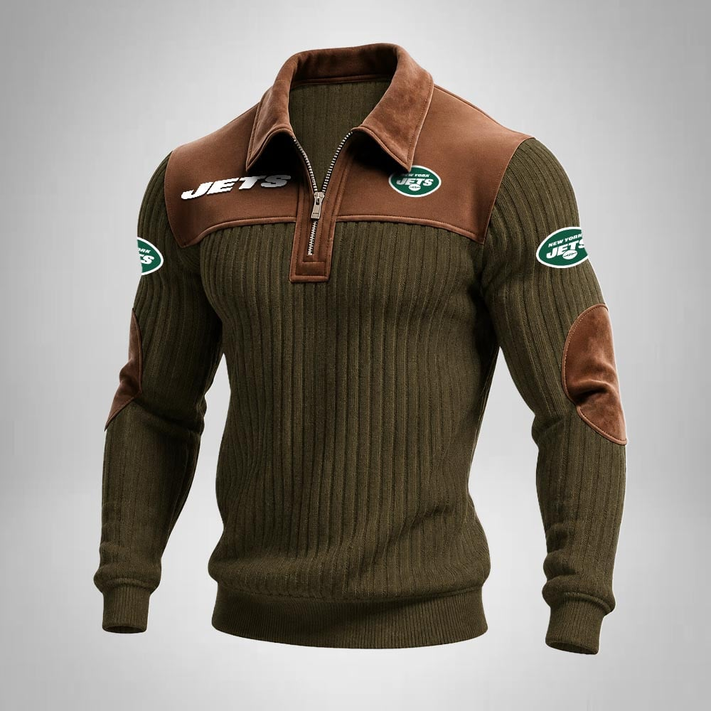 NYJ x NFL Men‘s Suede Zip-up Polo Shirt