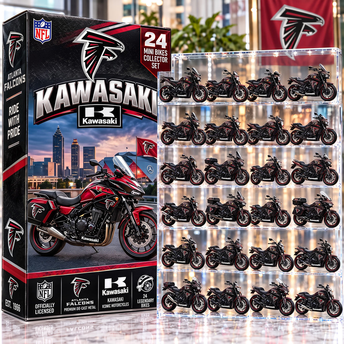 OFFICIAL KAWASAKI X PREMIUM NFL ATL 24DAYS ADVENT CALENDER AMAZING TRIP RACING MOTOR FOR FAN LIMITED EDITION
