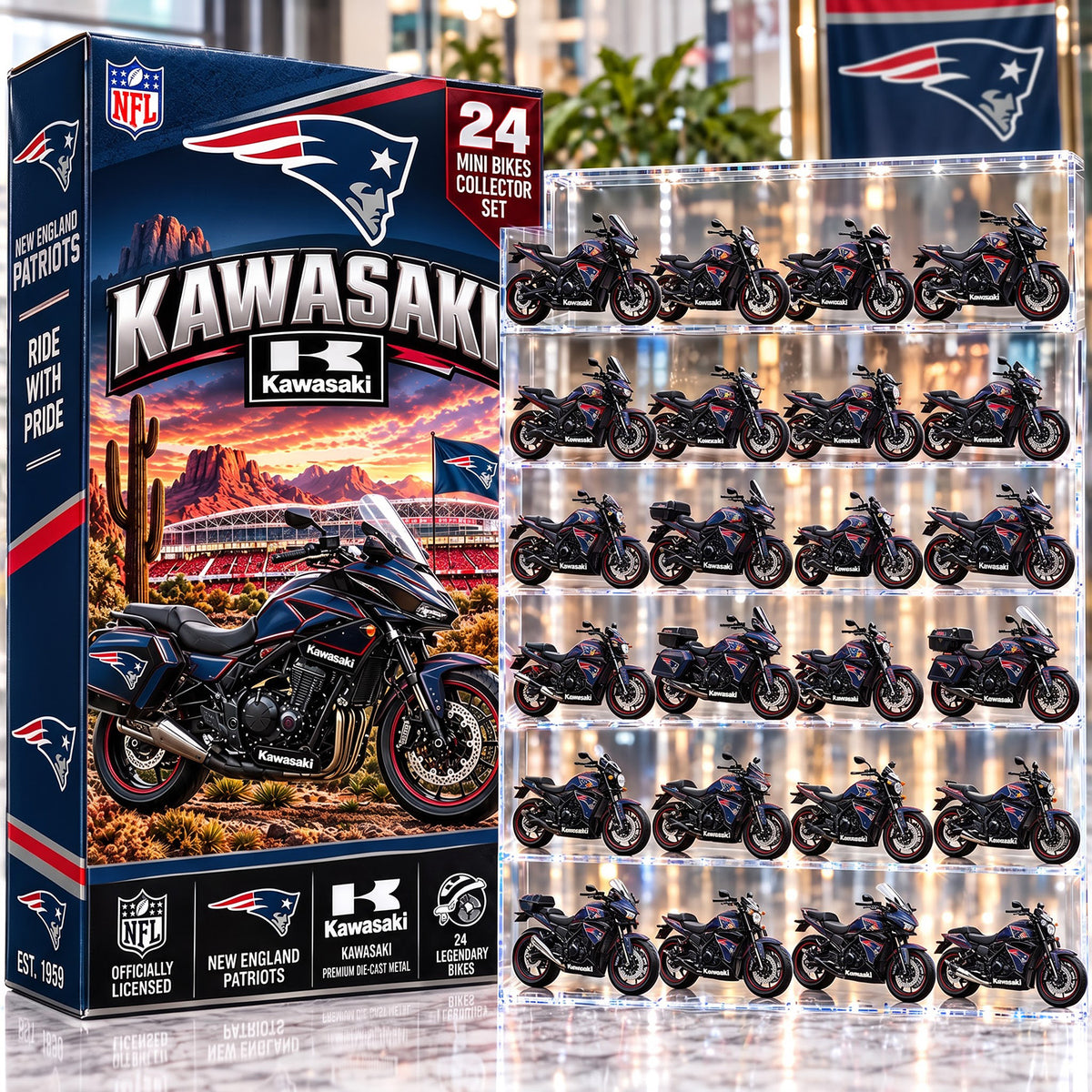 OFFICIAL KAWASAKI X PREMIUM NFL NE 24DAYS ADVENT CALENDER AMAZING TRIP RACING MOTOR FOR FAN LIMITED EDITION