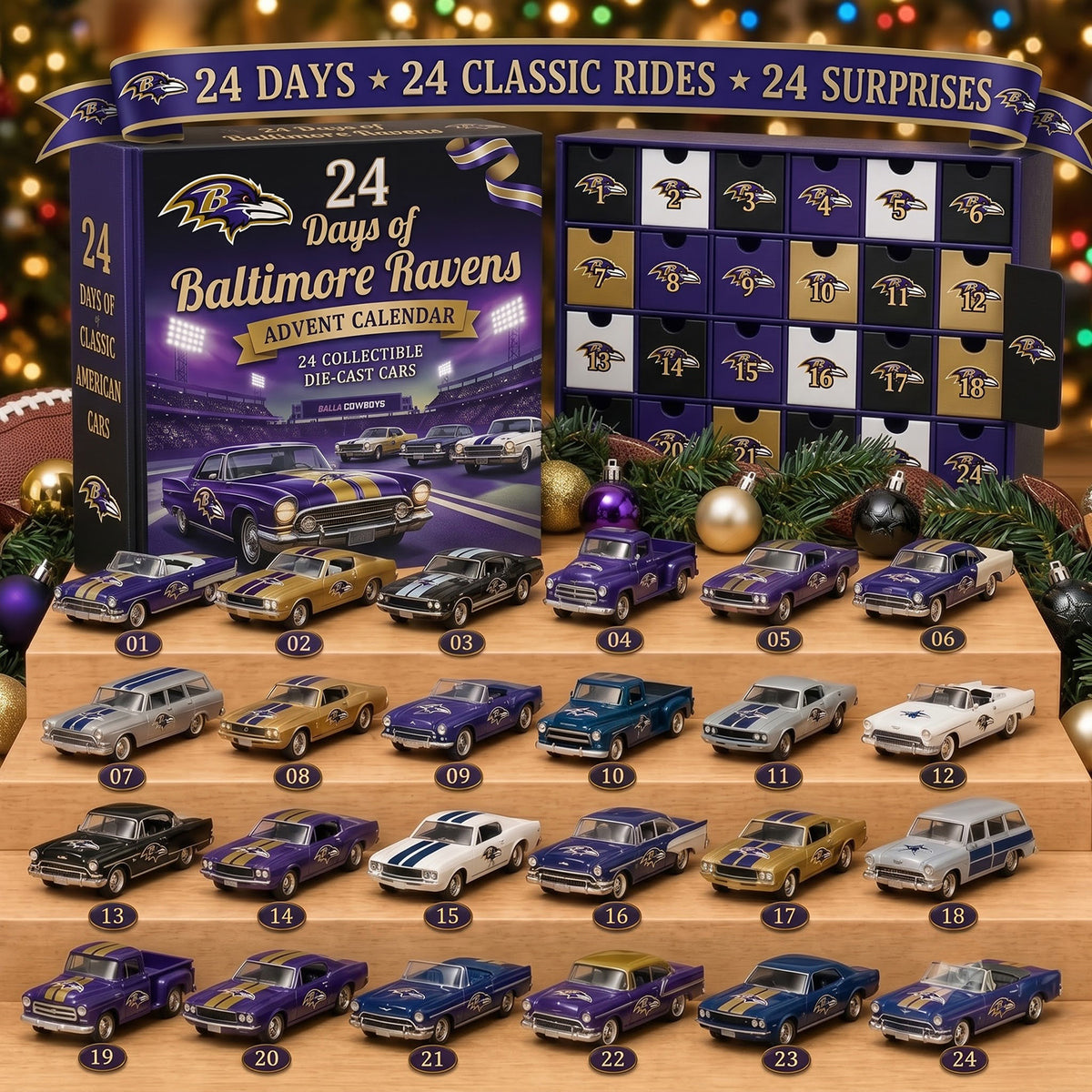 OFFICIAL NFL X PREMIUM BAL 24DAYS ADVENT CALENDER AMAZING TRIP RACING CAR FOR FAN LIMITED EDITION