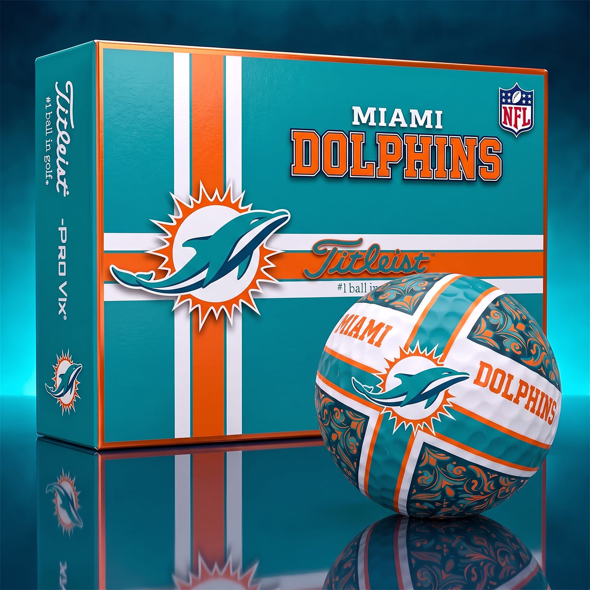 OFFICIAL TITLIEST X PREMIUM NFL MIA 3D GOLF BALL IN THE SHAPE OF A CROSS FOR FAN EDITION V2