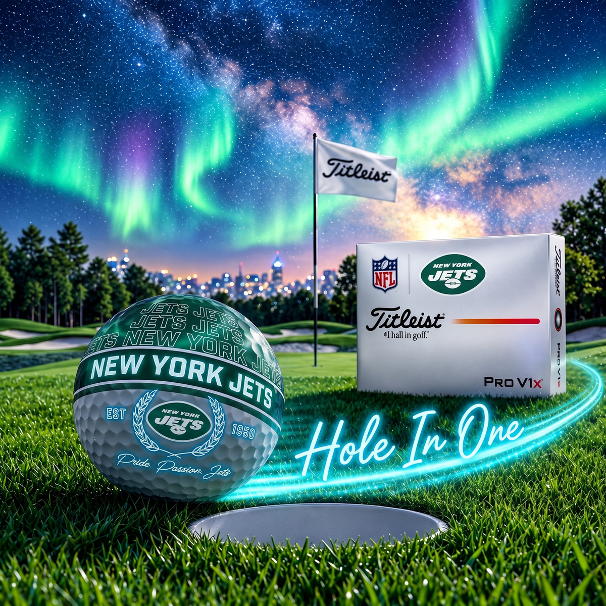 OFFICIAL TITLIEST X PREMIUM NFL NYJ 3D NEON GALAXY V3 PLUS GOLF BALL EDITION