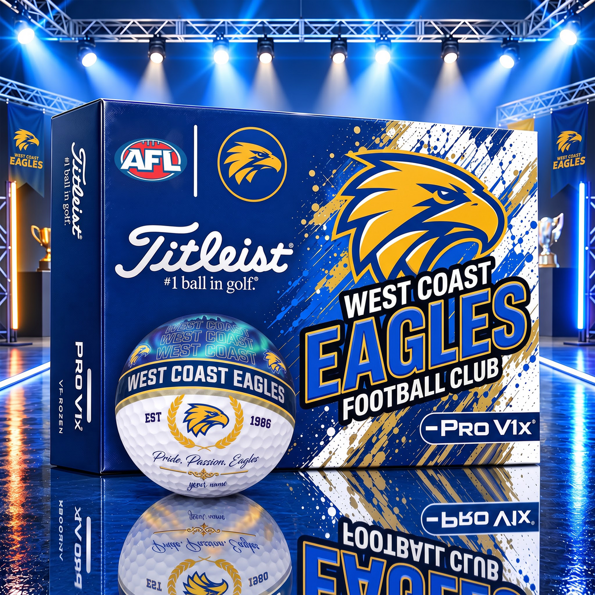 OFFICIAL TITLIEST X SIGNATURE AFL WCE BESPOKE NAME 3D GALAXY SKYLINE IN NIGHT GOFT BALL EDITION