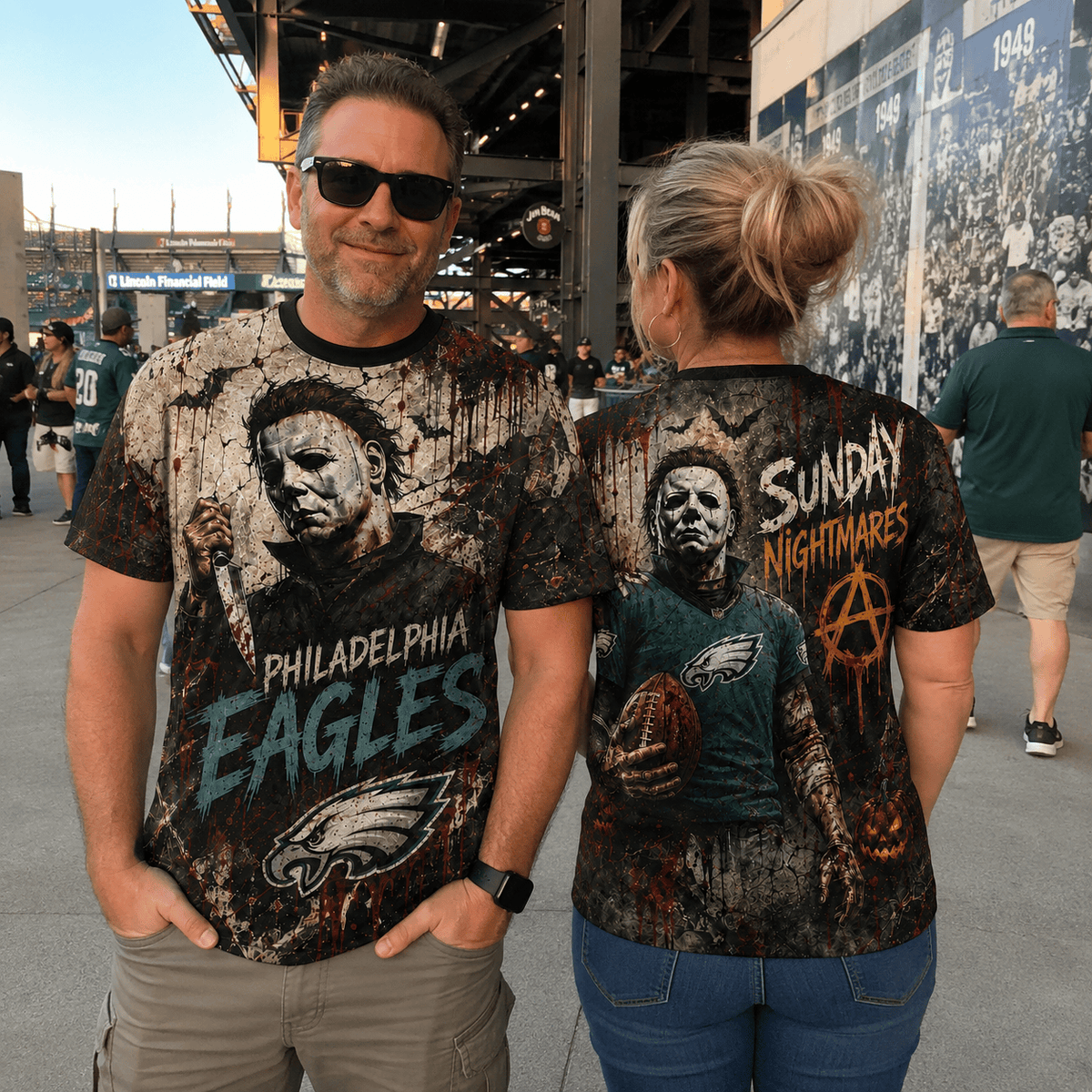 PE Premium NFL Michael Myers Sunday Nightmares 3D T-Shirt For Horror Football Fans