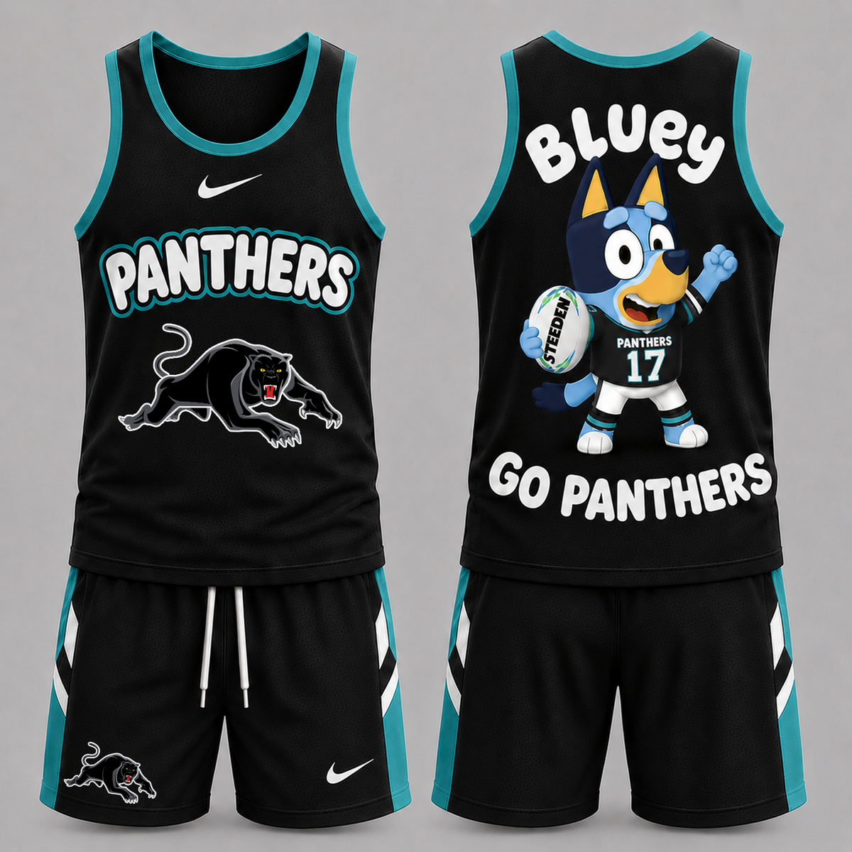 PEN Premium NRL Game Day Cartoon Character Sleeveless Tank Top & Shorts Set