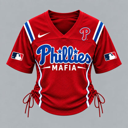 PHI Premium MLB Game Day Women Lace-Up Jersey Shirt