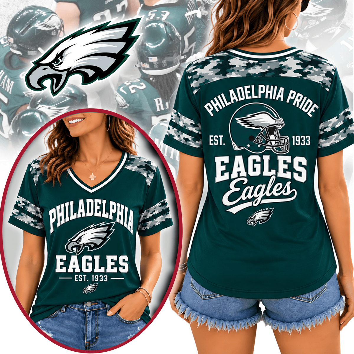 PHI Premium NFL All-American Camo V-neck