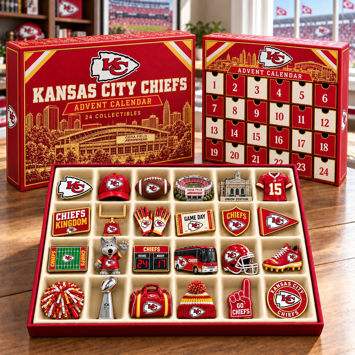 PREMIUM NFL X KC BESPOKE OFFICIAL NFL 24-Day Game Day Surprise Countdown Box Limited Edition