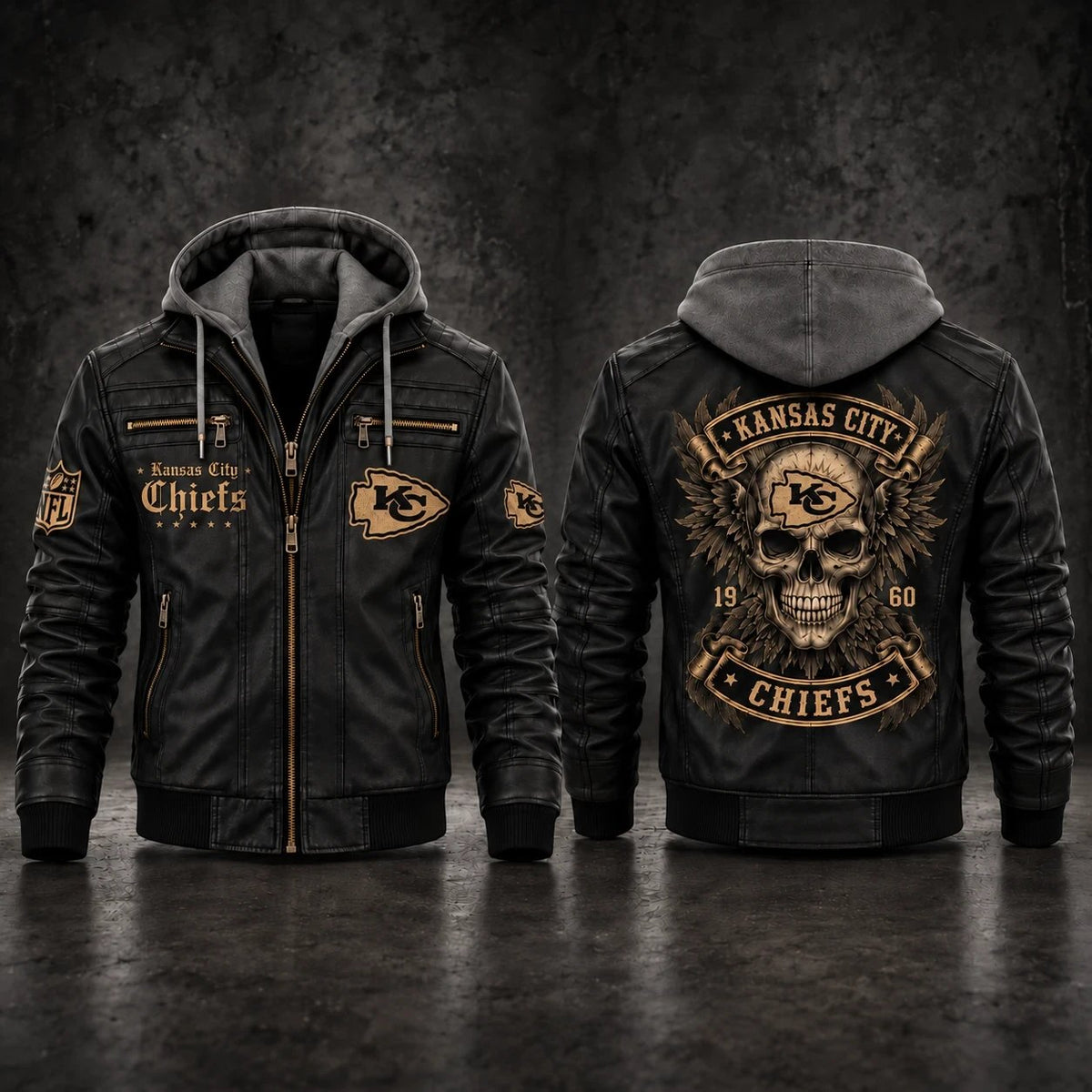 PREMIUM NFL X KC EXCLUSIVE BESPOKE HOODED LEATHER JACKET EDITION