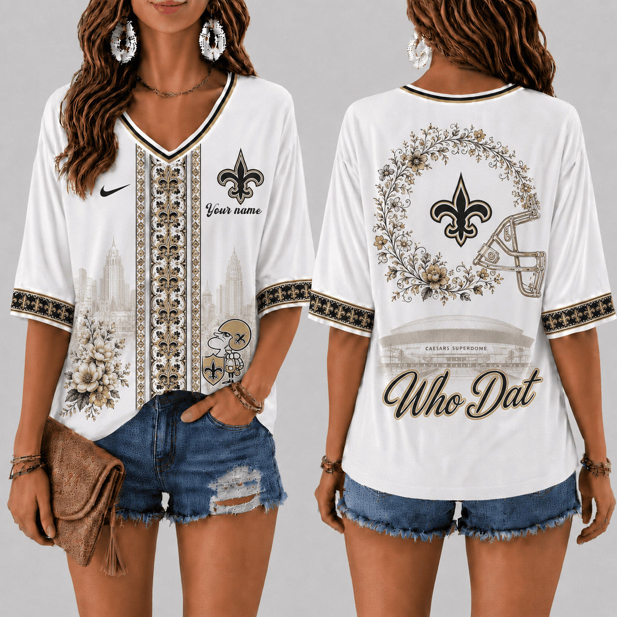 PREMIUM NFL X NO EXCLUSIVE PERSONALIZED Women‘s Floral V-neck Shirt LIMITED EDITION