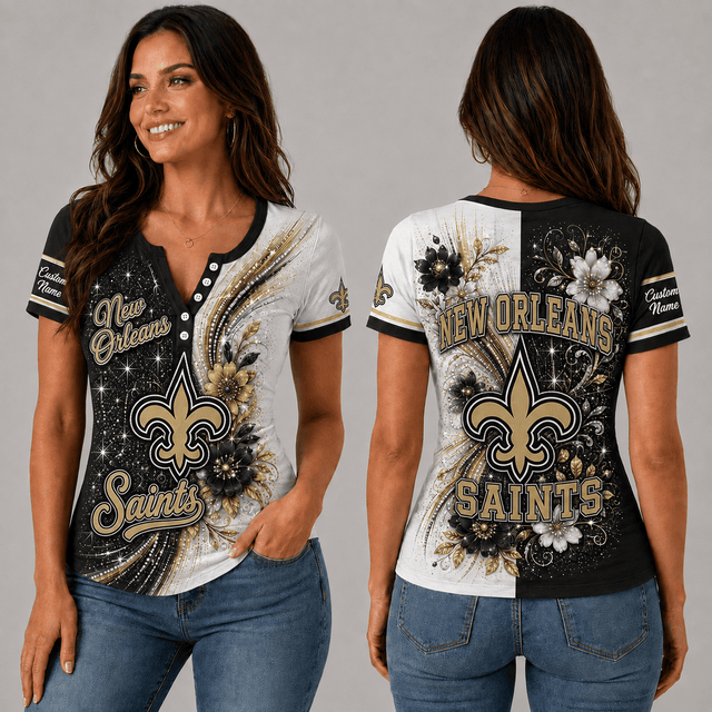 PREMIUM NFL X NOS EXCLUSIVE  Personalized FLORAL  Women’s Button V-Neck Shirt Gifts For Fan - Limited Edition