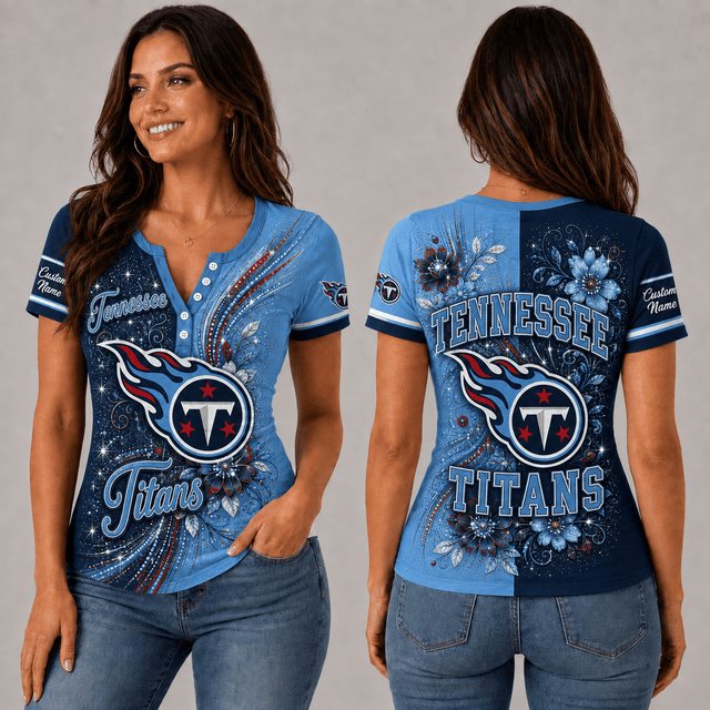 PREMIUM NFL X TT EXCLUSIVE  Personalized FLORAL  Women’s Button V-Neck Shirt Gifts For Fan - Limited Edition