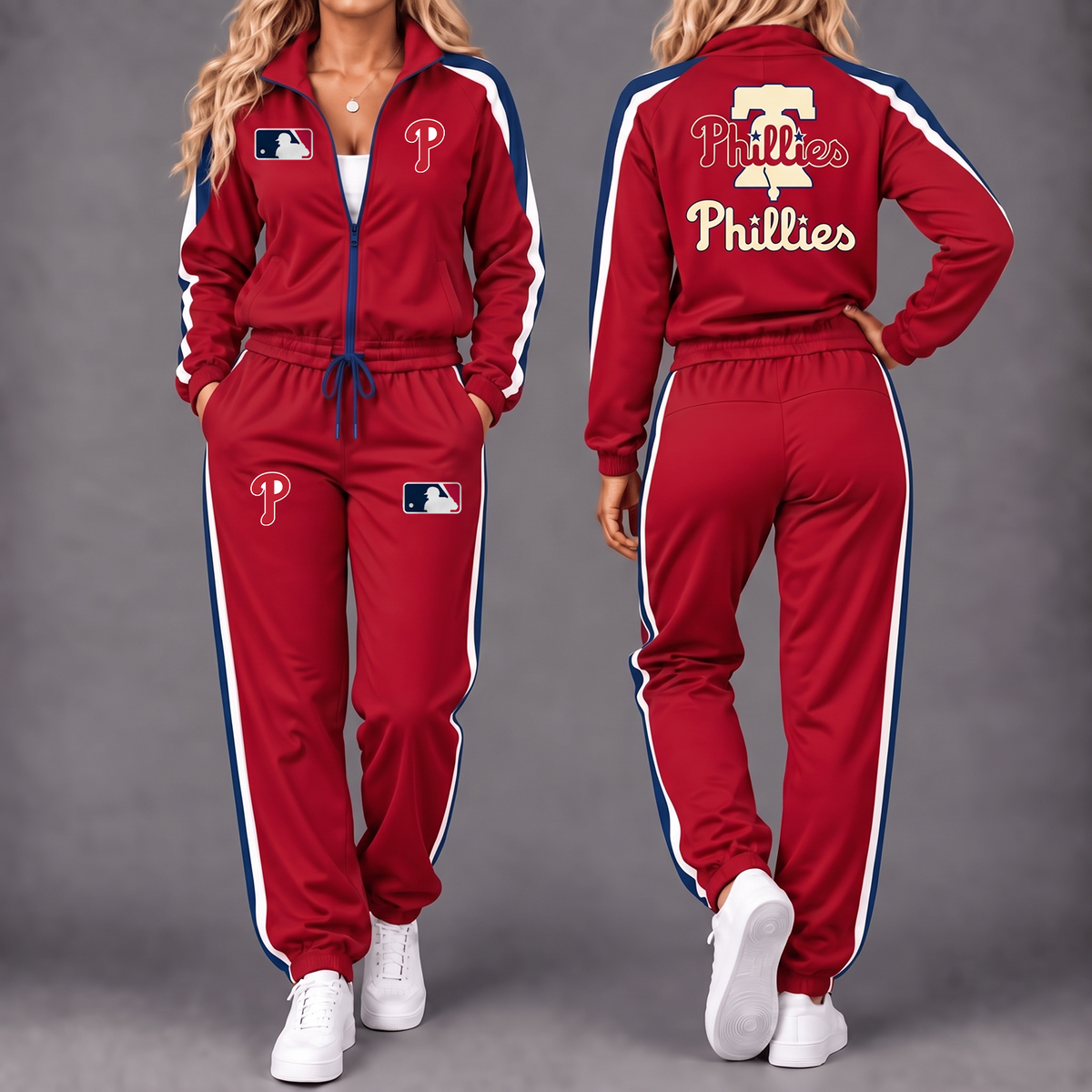 Premium MLB x PHI Game Day Waterproof Windbreaker Zip-Up Tracksuit Set