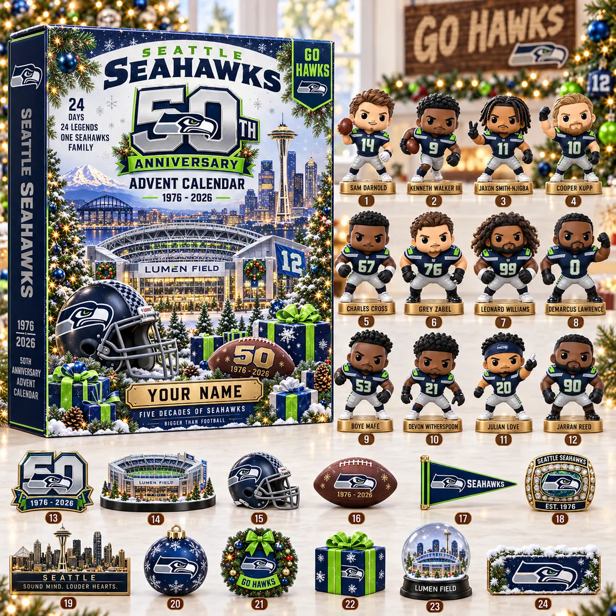 SEA x NFL Christmas 2026 Anniversary Advent Calendar Box Custom Any Name Gifts