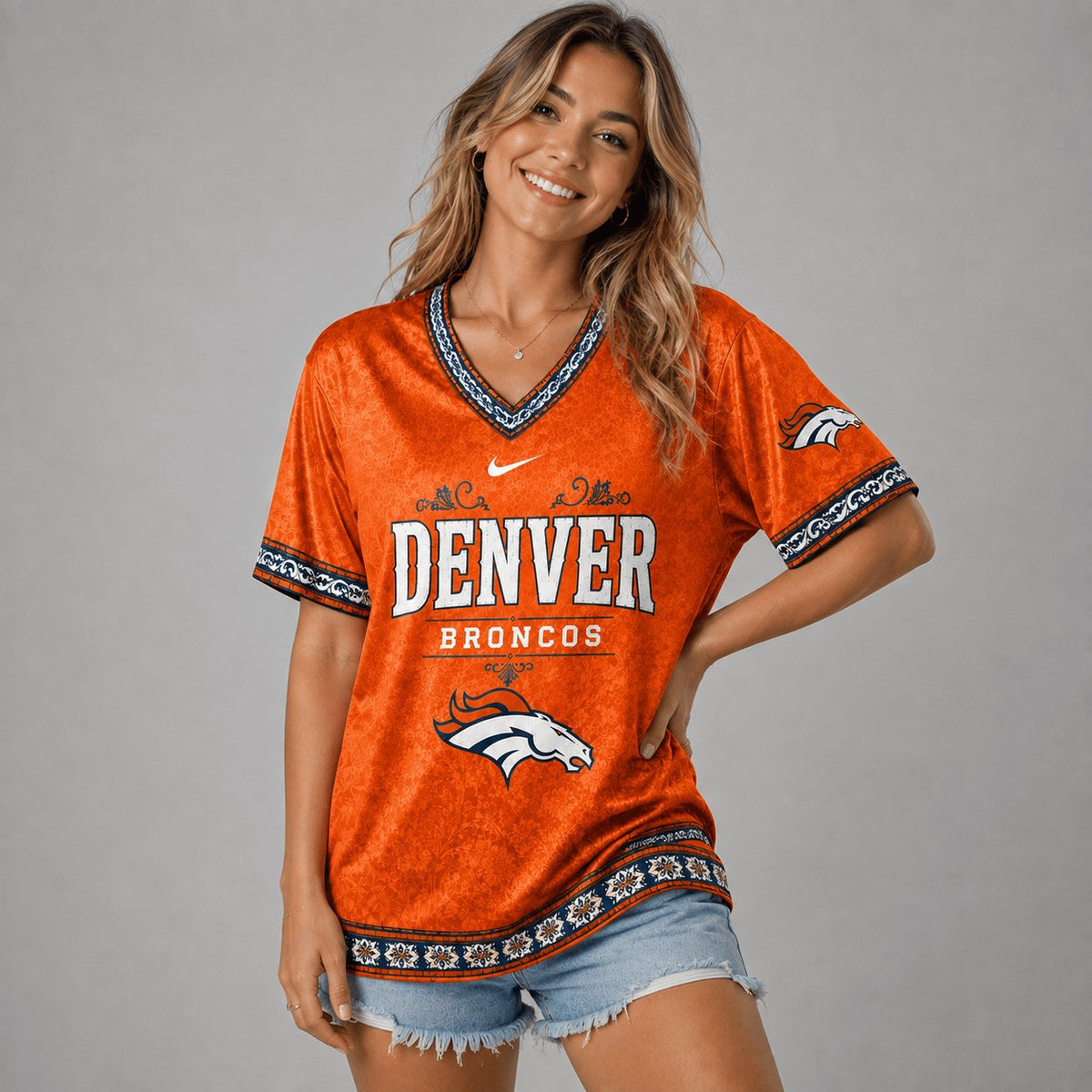 SIGNATURE NFL X DEN EXCLUSIVE WOMEN CLASSIC FLORAL SATIN SHIRT LIMITED EDITION