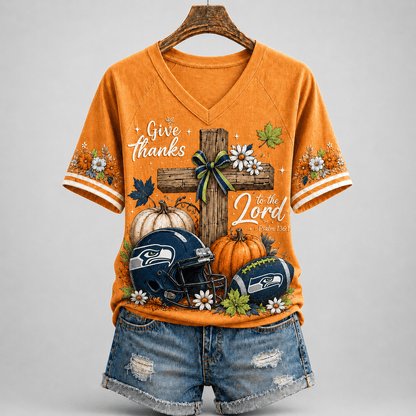 SS Premium NFL Thanksgiving Faith And Football V-Neck Shirt