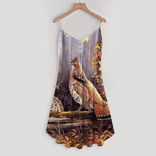 Ruffed Grouse Spaghetti Strap Summer Dress | Sleeveless V Neck Mini Dress | Sundress