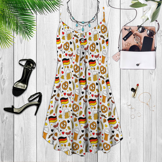 Beer Beer And Germany Flag Spaghetti Strap Summer Dress | Sleeveless V Neck Mini Dress | Sundress