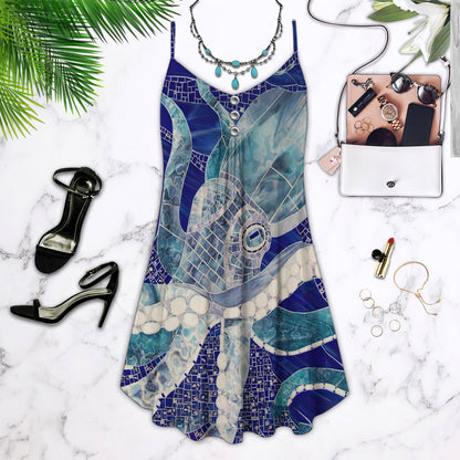 Octopus Spaghetti Strap Summer Dress | Sleeveless V Neck Mini Dress | Sundress